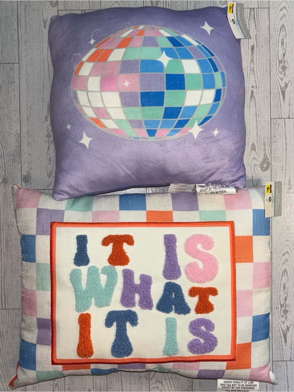 NWT Comfort Bay Decorative Pillows Set of 2 Disco Ball It Is What It Is Groovy
